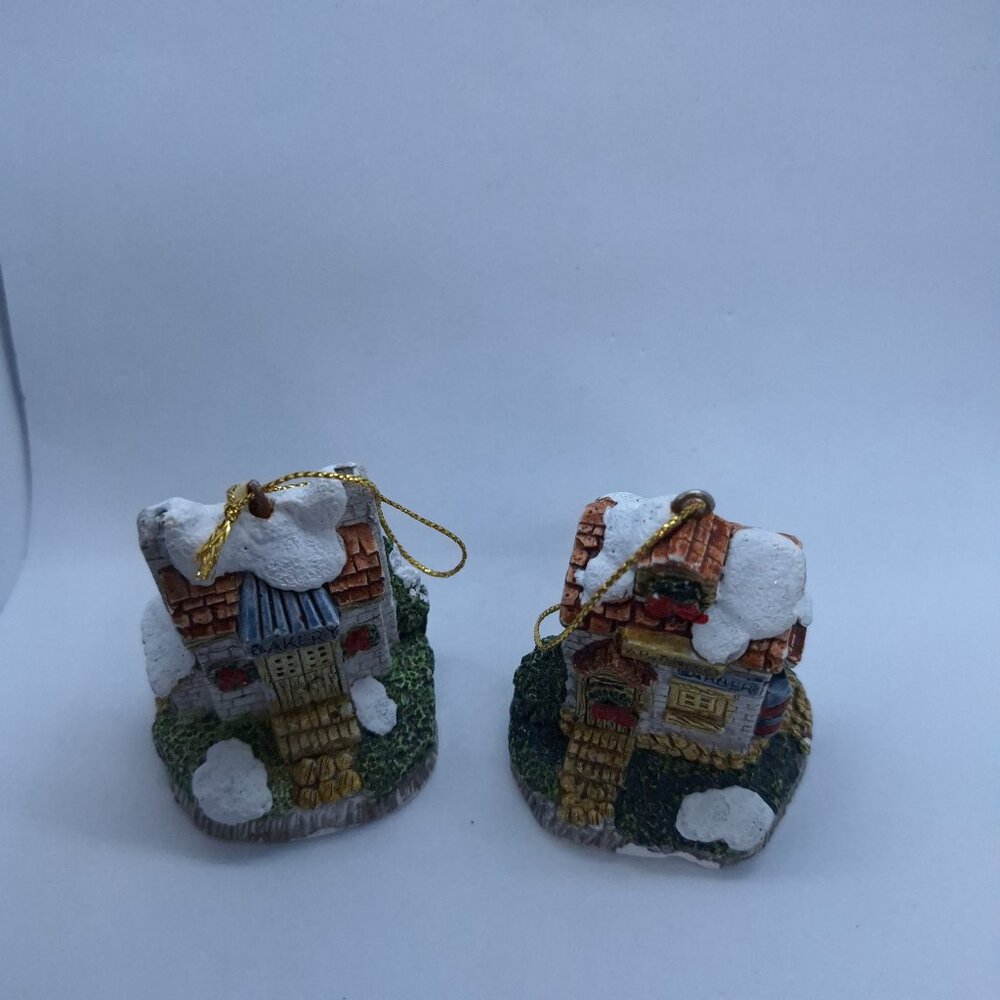 Apothecary Barber Shop & Bakery Christmas Village Ornament 2” Made In Taiwan